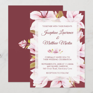 Magnolia Burgundy Floral Wedding Invitations