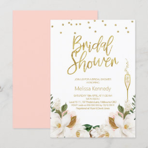 Magnolia Champagne Glass Bridal Shower Invitation