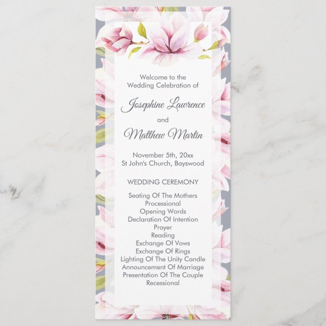 Magnolia Charm Floral Wedding Ceremony Program (Front)