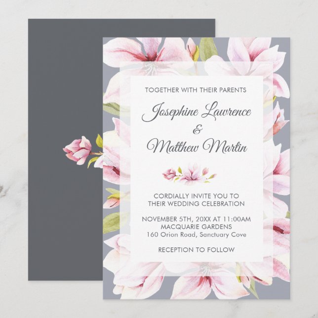 Magnolia Charm Floral Wedding Invitations (Front/Back)