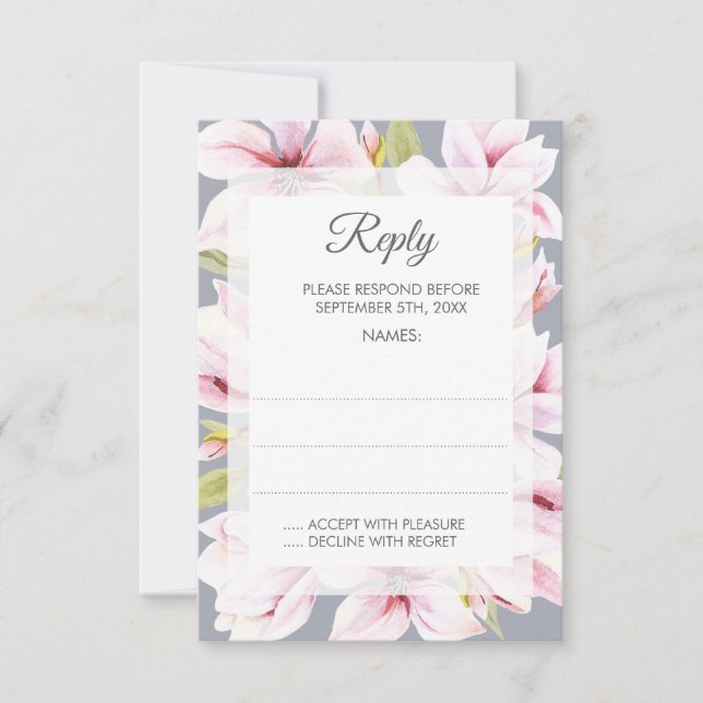Magnolia Charm Floral Wedding Reply Cards (Front)