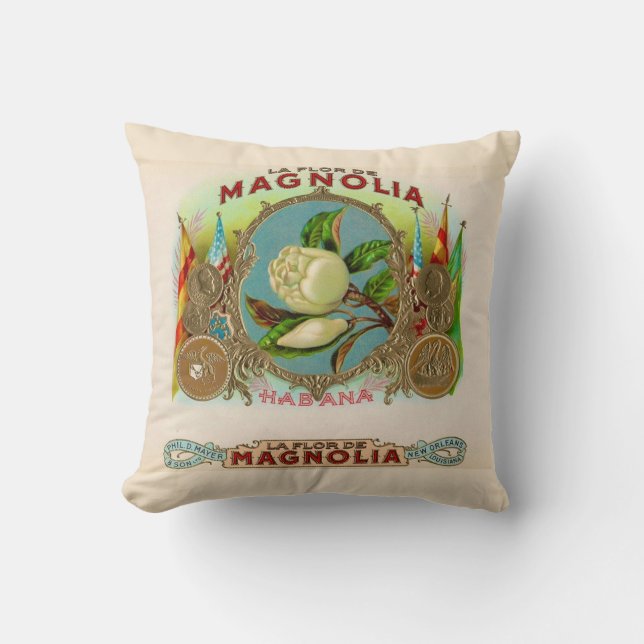 Magnolia Cigar Box Label Cushion (Front)