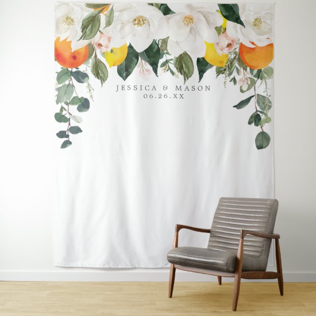 Magnolia Citrus Backdrop Photo Booth Tapestry (In Situ)