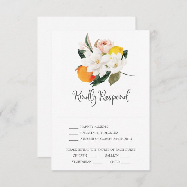 Magnolia Citrus Wedding RSVP Card (Front/Back)