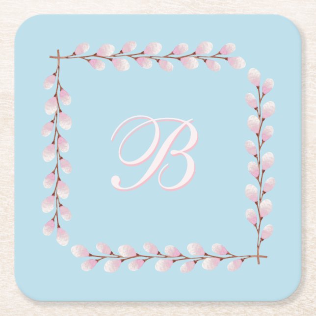 Magnolia Collection Spun Sugar Blue Background Squ Square Paper Coaster (Front)