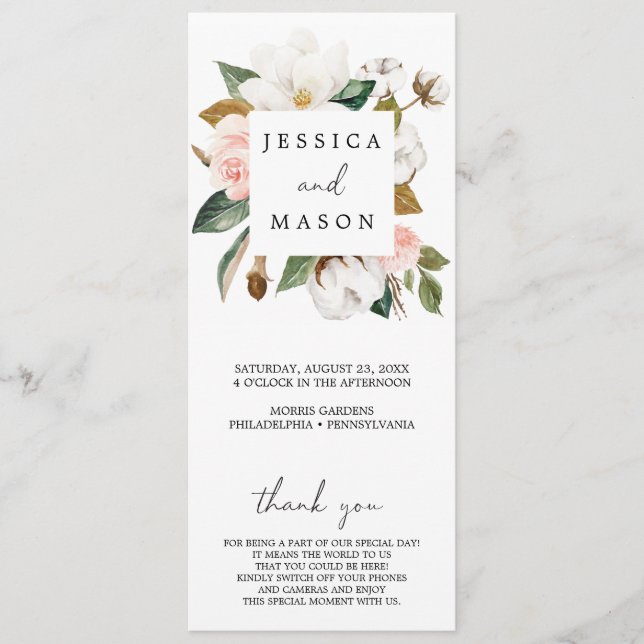Magnolia Cotton Unplugged Ceremony Wedding Program (Front)