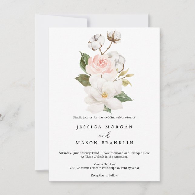 Magnolia Cotton Wedding Invitation (Front)