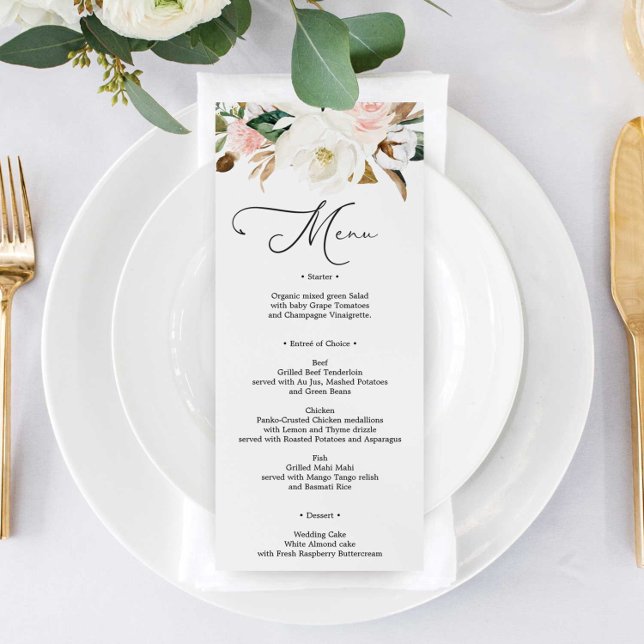 Magnolia Cotton Wedding Menu or Bridal Shower Menu Invitation (Creator Uploaded)