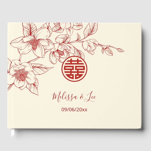Magnolia Cream Chinese Wedding Guest Book (Front)