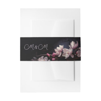 Magnolia Dark Floral Wedding Invitation Belly Band