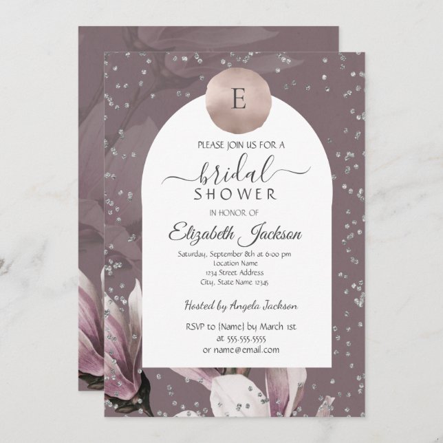 Magnolia Diamonds Monogram Bridal Shower   Invitation (Front/Back)