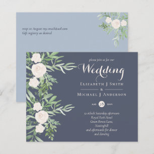 Magnolia Dusty Blue Flower Wedding Invites BUDGET