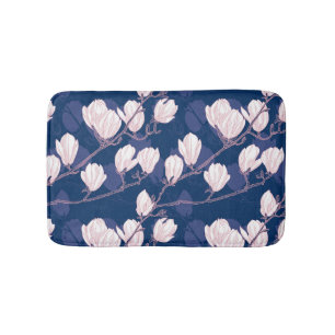 Magnolia Elegance: Navy Spring Bloom Bath Mat