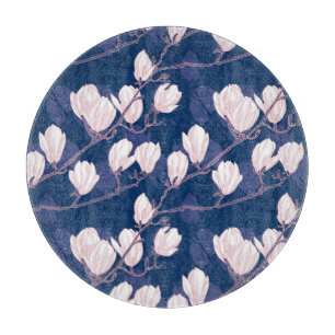 Magnolia Elegance: Navy Spring Bloom Cutting Board