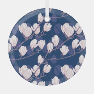 Magnolia Elegance: Navy Spring Bloom Glass Tree Decoration