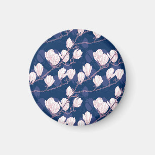 Magnolia Elegance: Navy Spring Bloom Magnet