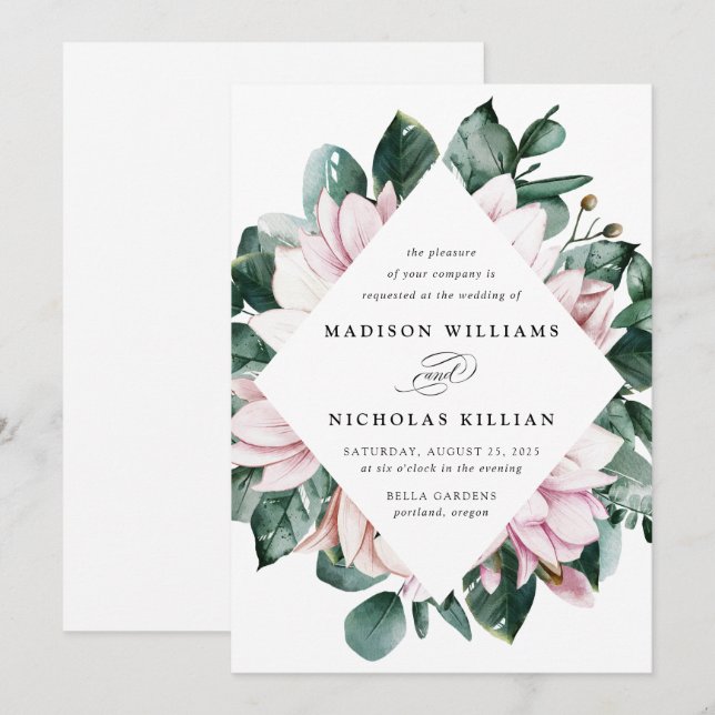 Magnolia & Eucalyptus | Floral Frame Wedding Invitation (Front/Back)