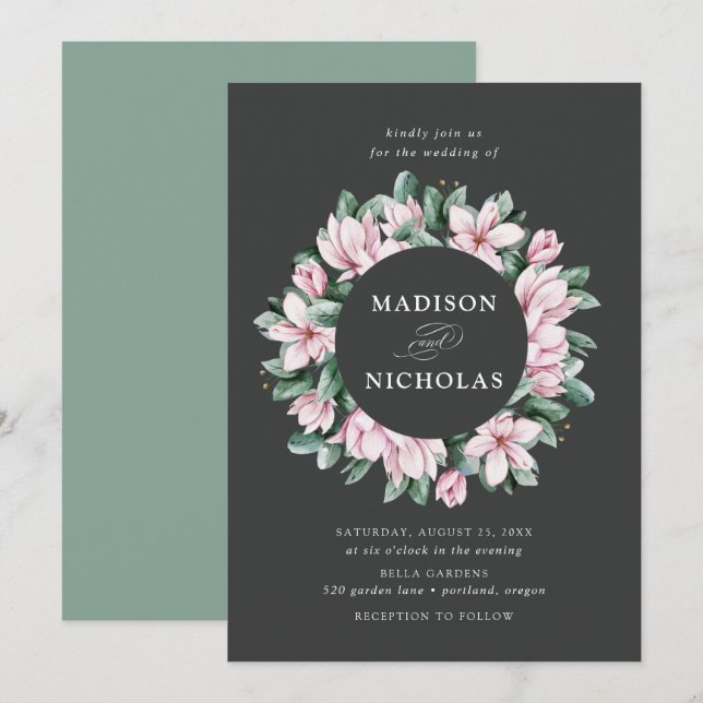 Magnolia & Eucalyptus | Floral Wreath Wedding Invitation (Front/Back)