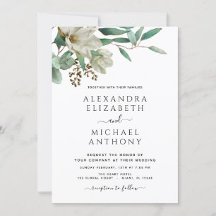 Magnolia Eucalyptus Photo Elegant Wedding Invitation