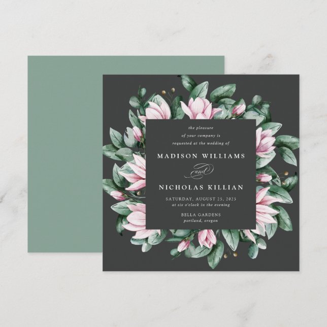Magnolia & Eucalyptus | Square Wedding Invitation (Front/Back)