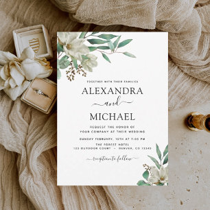 Magnolia Eucalyptus Watercolor Elegant Wedding Invitation