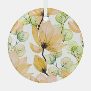 Magnolia Eucalyptus: Watercolor Seamless Print Glass Tree Decoration