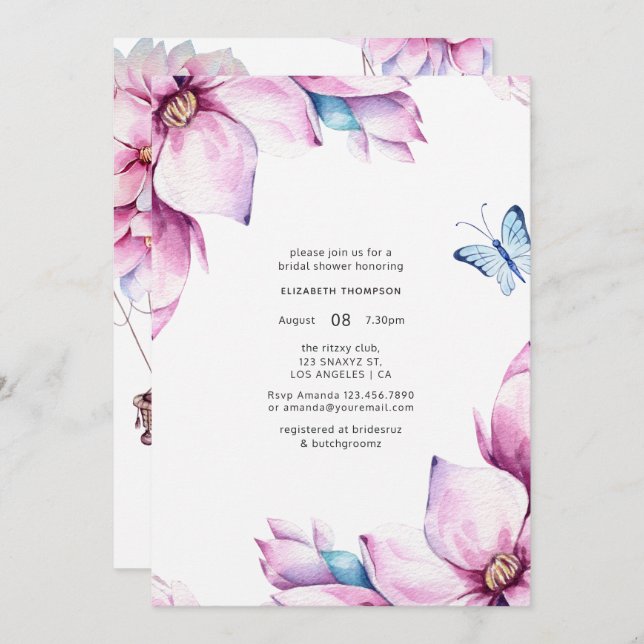 Magnolia Floral Bridal Shower Invitation (Front/Back)