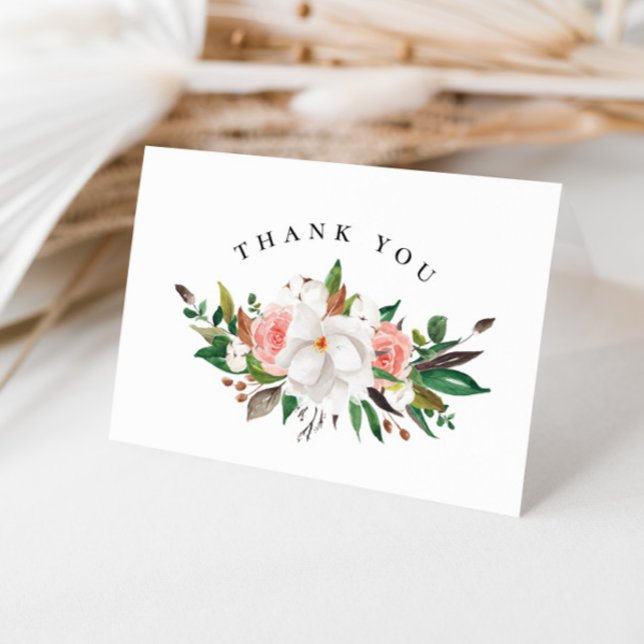 Magnolia Floral Bridal Shower Thank You Card (Creator Uploaded)
