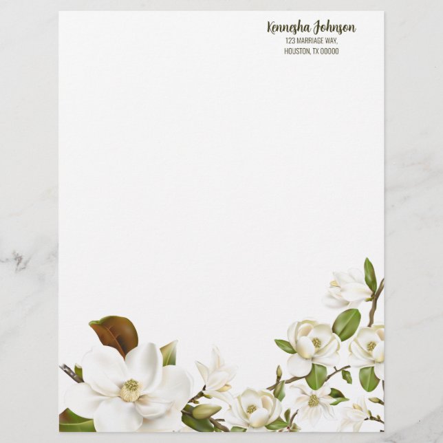 Magnolia Floral Couples Shower Custom Letterhead (Front)