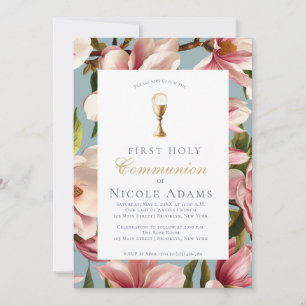 Magnolia Floral First Communion  Invitation