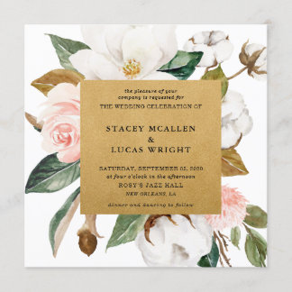Magnolia Floral Gold Invitations
