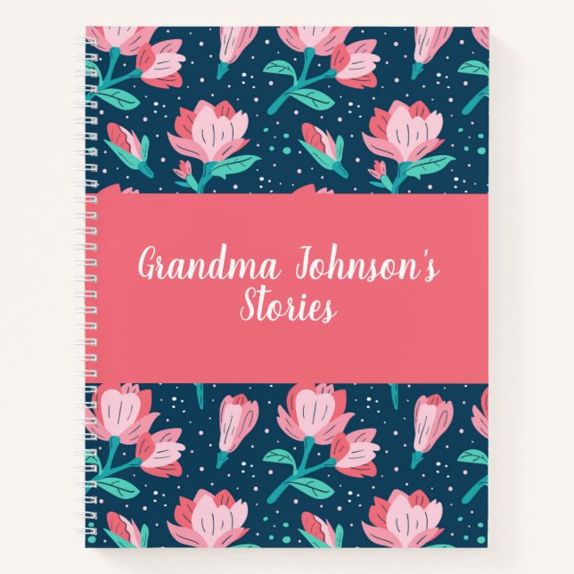 Magnolia Floral Grandma's Stories Name Memory Book (Front)