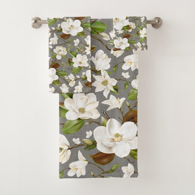 Magnolia Floral Monogram Bath Towel Set (Insitu)