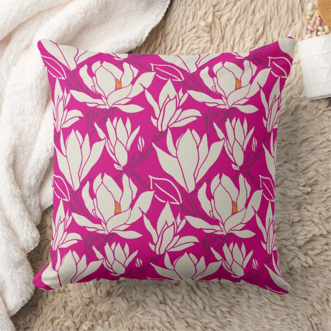 Magnolia floral pattern in fushia cushion (Blanket)
