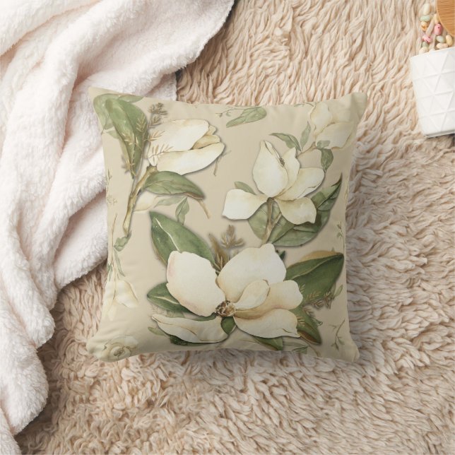 Magnolia Floral Print Throw Pillow (Blanket)