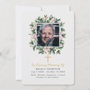 Magnolia Floral Sympathy Funeral Photo Thank You Card