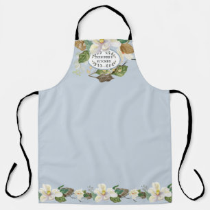 Magnolia Floral Watercolor Dusty Blue Moms Kitchen Apron