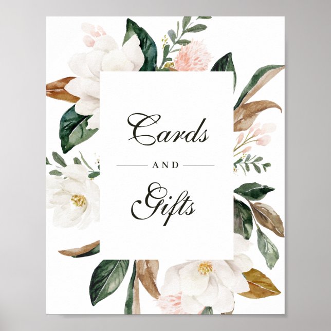 Magnolia floral wedding Cards & Gifts sign (Front)