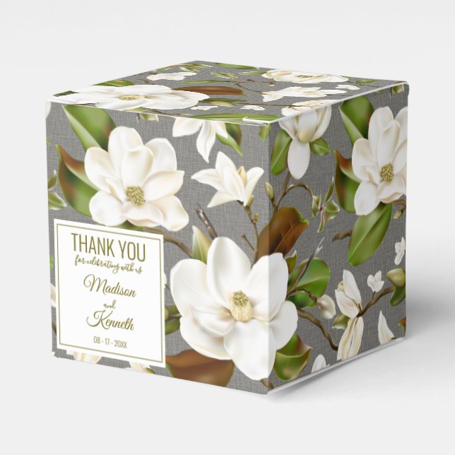 Magnolia Floral Wedding Favour Box (Front Side)