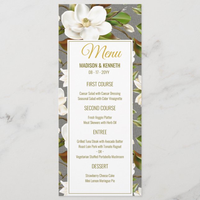 Magnolia Floral Wedding Menu (Front)