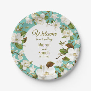 Magnolia Floral Wedding Paper Plate
