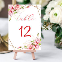 Magnolia Floral Wedding Table Number