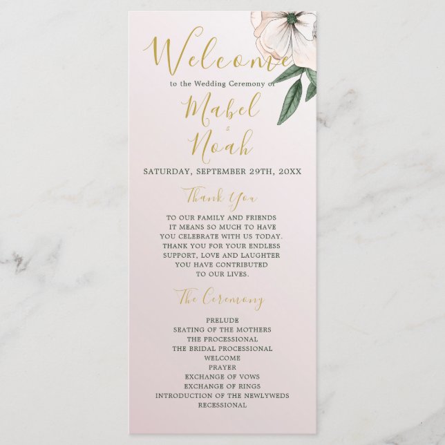 Magnolia Floral Wedding Welcome Program (Front)