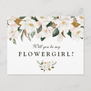 Magnolia floral will you be my flower girl card
