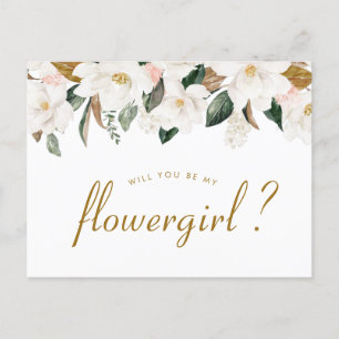 magnolia floral will you be my Flowergirl card