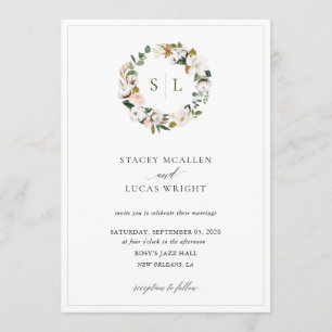 Magnolia Floral Wreath Invitation