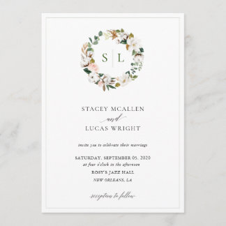 Magnolia Floral Wreath Invitation