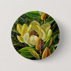 Magnolia flower 6 cm round badge
