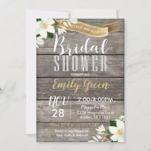Magnolia Flower Bridal Shower Invitation Rustic