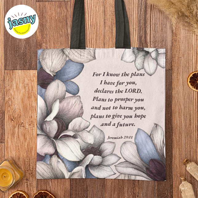 Magnolia Flower Christian Scripture Jeremiah 29:11 Tote Bag (Creator Uploaded)